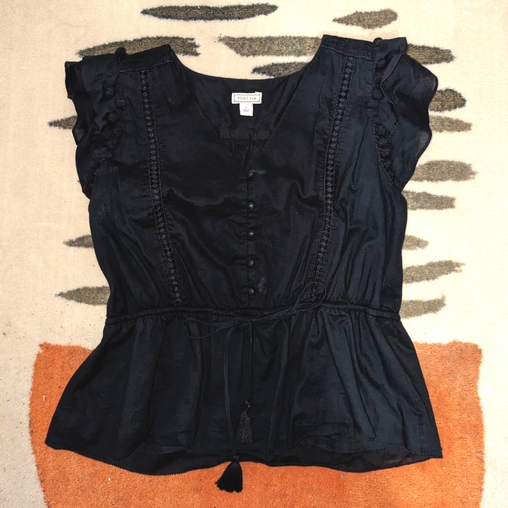 J. Crew Point Sur Black Cotton Blouse